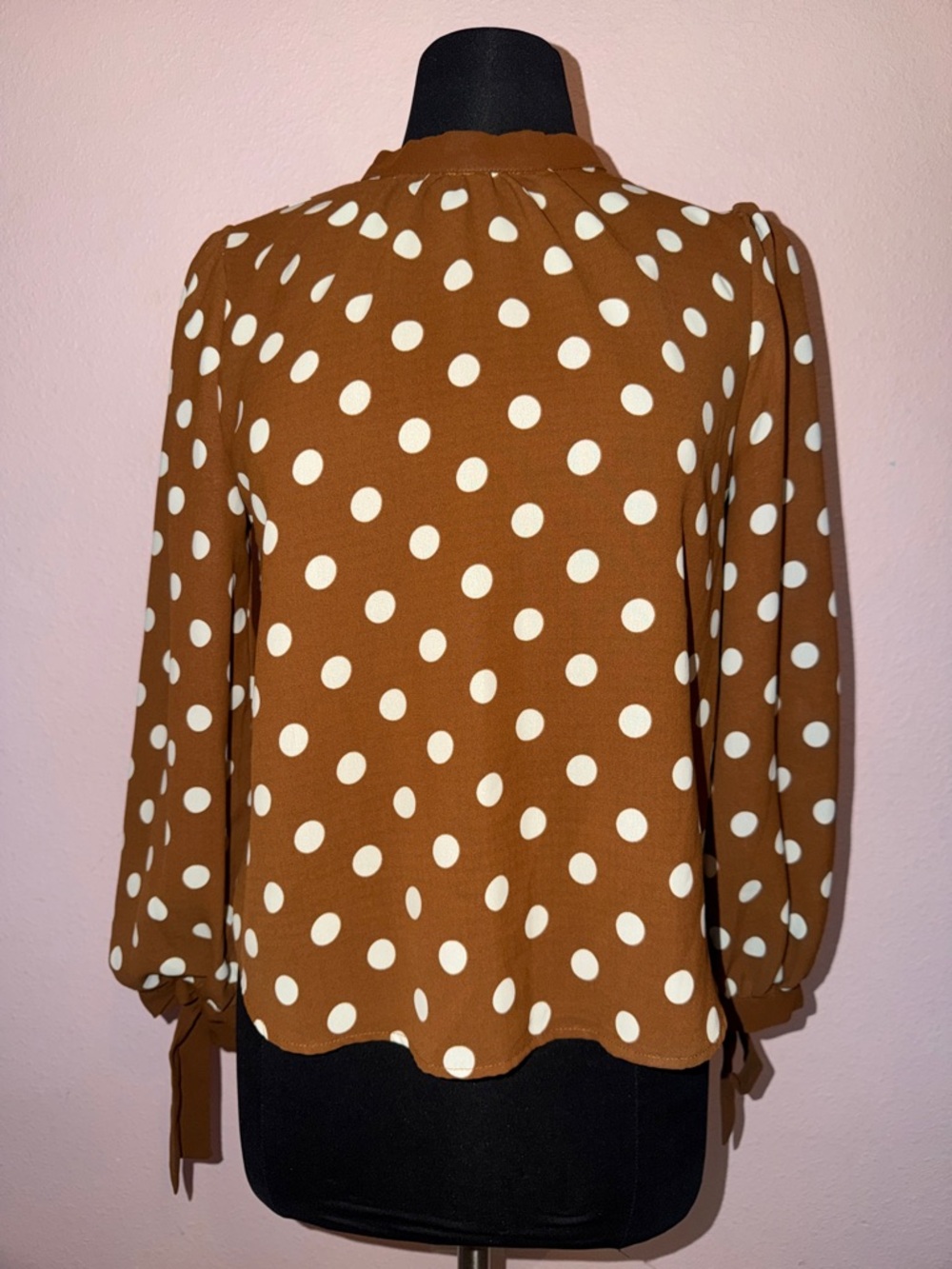 Sweet Rain Brown Polka Dot Long-Sleeve Blouse